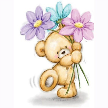 Алмазная мозаика картина стразами Мишка Тедди с цветами, 15х20 см