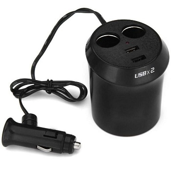 Авторазветвитель прикуривателя в подстаканник на 2A гнезда и 2 usb In-Car WF-186