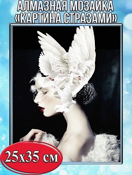 Алмазная мозаика картина стразами Девушка с перьями, 30х40 см
