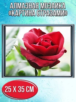Алмазная мозаика картина стразами Красная роза, 30х40 см