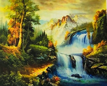 Алмазная мозаика картина стразами Водопад в лесу, 30х40 см