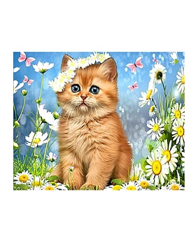 Алмазная мозаика картина стразами Рыжий котик, 15х20 см