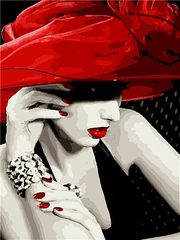 Алмазная мозаика картина стразами Дама в красной шляпе, 30х40 см Алмазная мозаика картина стразами Дама в красной шляпе, 30х40 см