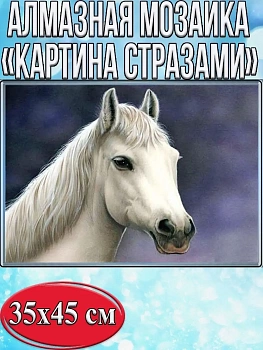 Алмазная мозаика картина стразами Белая лошадь, 40х50 см