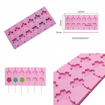 00028944 Силиконовая форма для конфет на палочке Цветы и лапки, 12 ячеек, 26?12 см