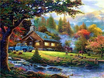 Алмазная мозаика картина стразами Домик в лесу, 40х50 см
